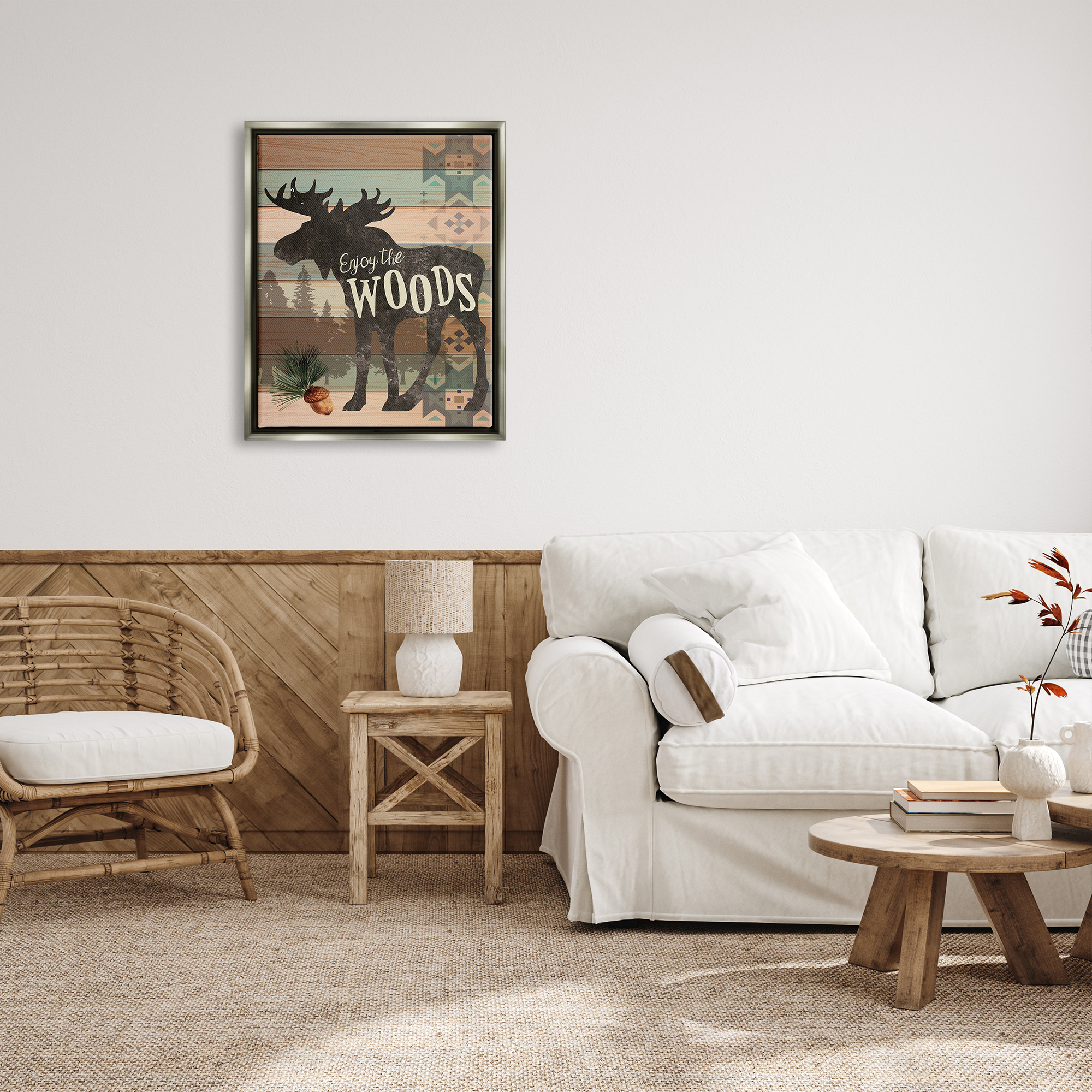 Stupell Enjoy The Wood Patterned Moose Animals & Insects Painting Gray Floater Framed Art Print Wall Art