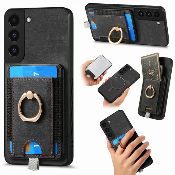 Dteck Case for Samsung Galaxy S23 Plus with Stand,2 in 1 Detachable Magnetic Leather Card Slot Wallet Case Ring Holder Kickstand Protective Shockproof Back Cover for Galaxy S23 ,Black