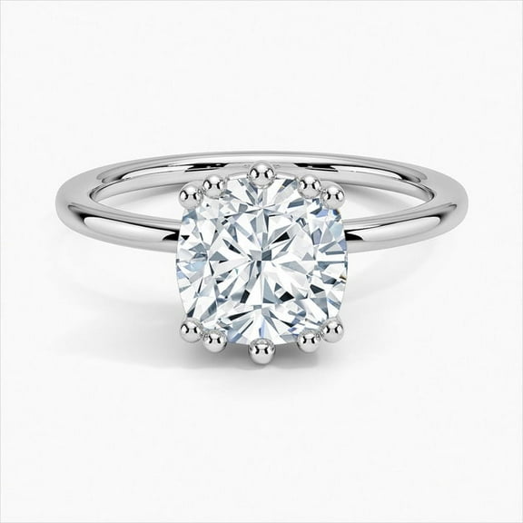 Dash Jewel White Gold Over 14K Silver Diamond Rings for Her - Cushion Cut Excellent 1.9 Ct Diamond Ring For Women's - Under Halo Diamond Rings for Women's - Hidden Halo Diamond Rings for Women's