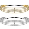 thumbnail image 1 of ANCIRS Paquete de 2 diademas elásticas de múltiples capas para mujeres, tocados de novia ajustables con diamantes de imitación, joyería elástica, accesorios para el cabello para niñas, dorado y platea, 1 of 5
