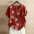 thumbnail image 2 of Héliisoer Été Femmes Casual Col Rond Manches Courtes Fleur Impression en Vrac Chemise, 2 of 4