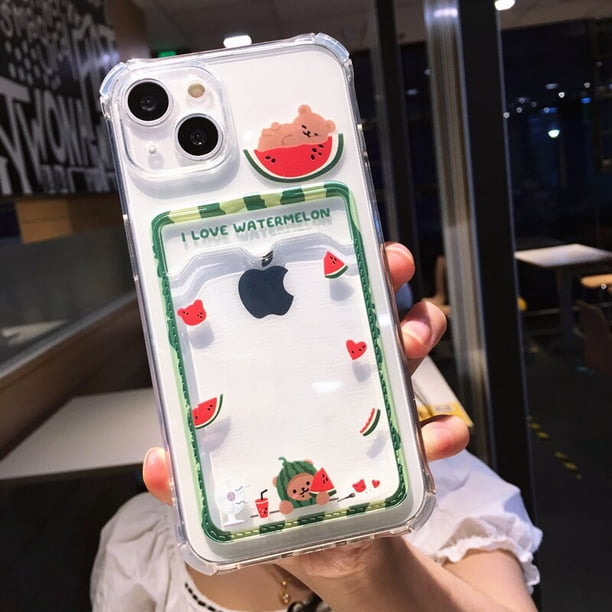Funda de teléfono con tarjetero transparente a prueba de golpes, bonita Cartera de oso de dibujos animados para iPhone 14 Pro Max 13 12 11 X XR XS 7 8 Plus
