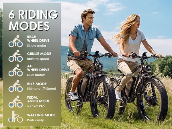 Dual Motor Peak 5000W Electric Bike for Adults Men Women 40-45MPH 100 Miles, 52V 34AH Long Range Ebike, Fat Tire 24Inch, Commuter Electric Bicycles Ebike, Hydraulic Disc Brake