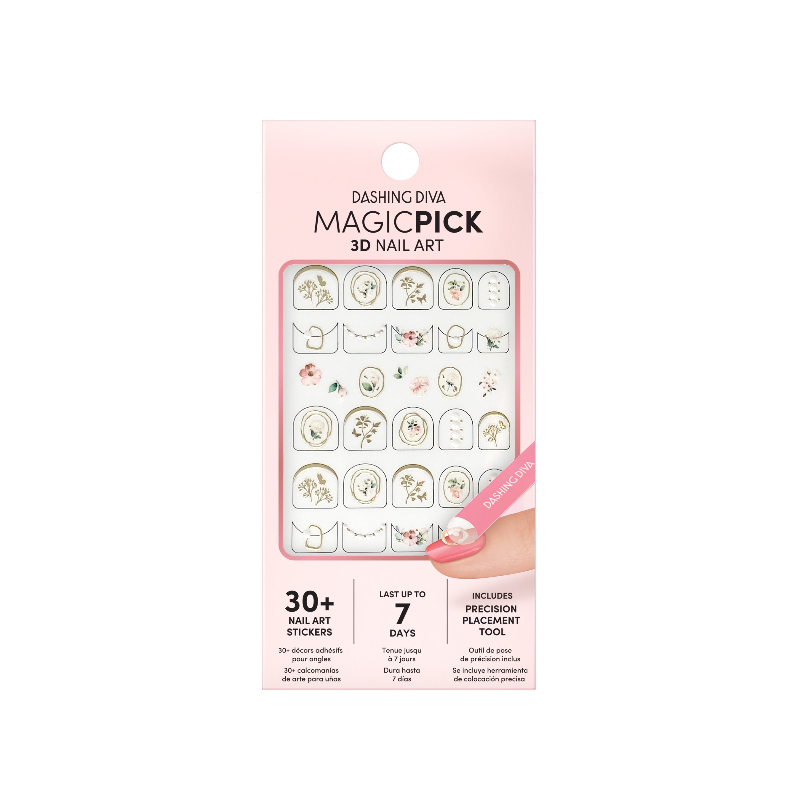 Dashing Diva Magic Pick 3D Nail Stickers, Floral Blush