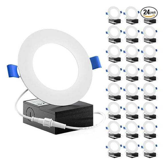 Sunco 24 Pack 4 Inch LED Recessed Lights, Slim Canless Ceiling Lighting, 650 LM, 10W (60W Equivalent), 3000K Warm White, Dimmable, Wafer Thin, Ultra Thin with Junction Box ETL.