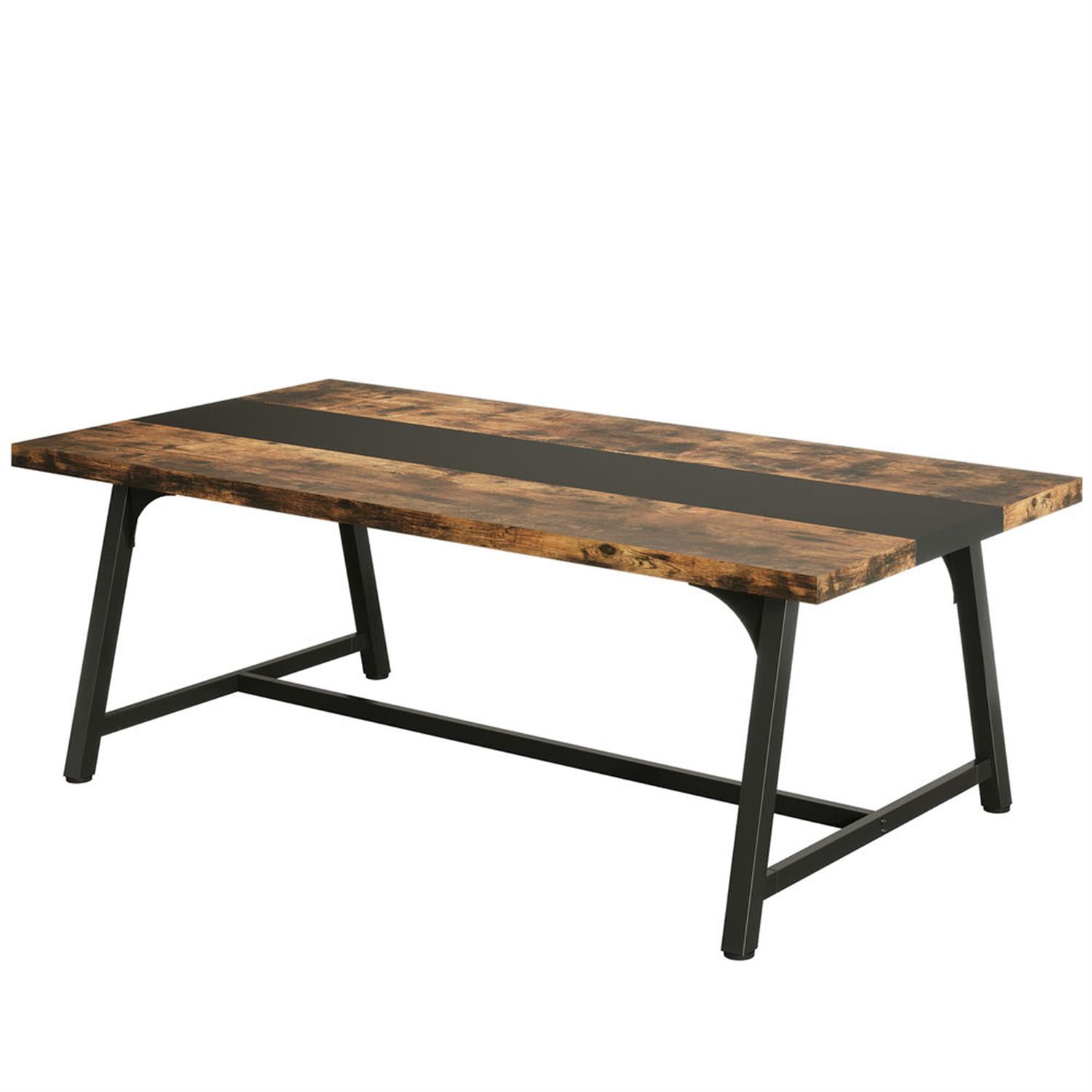 Demi Bonn 70" Executive Computer Desk with Metal Frame, Modern Duty Study Writing Gaming Table for Home Office, Rectangle Conference Table, Brown