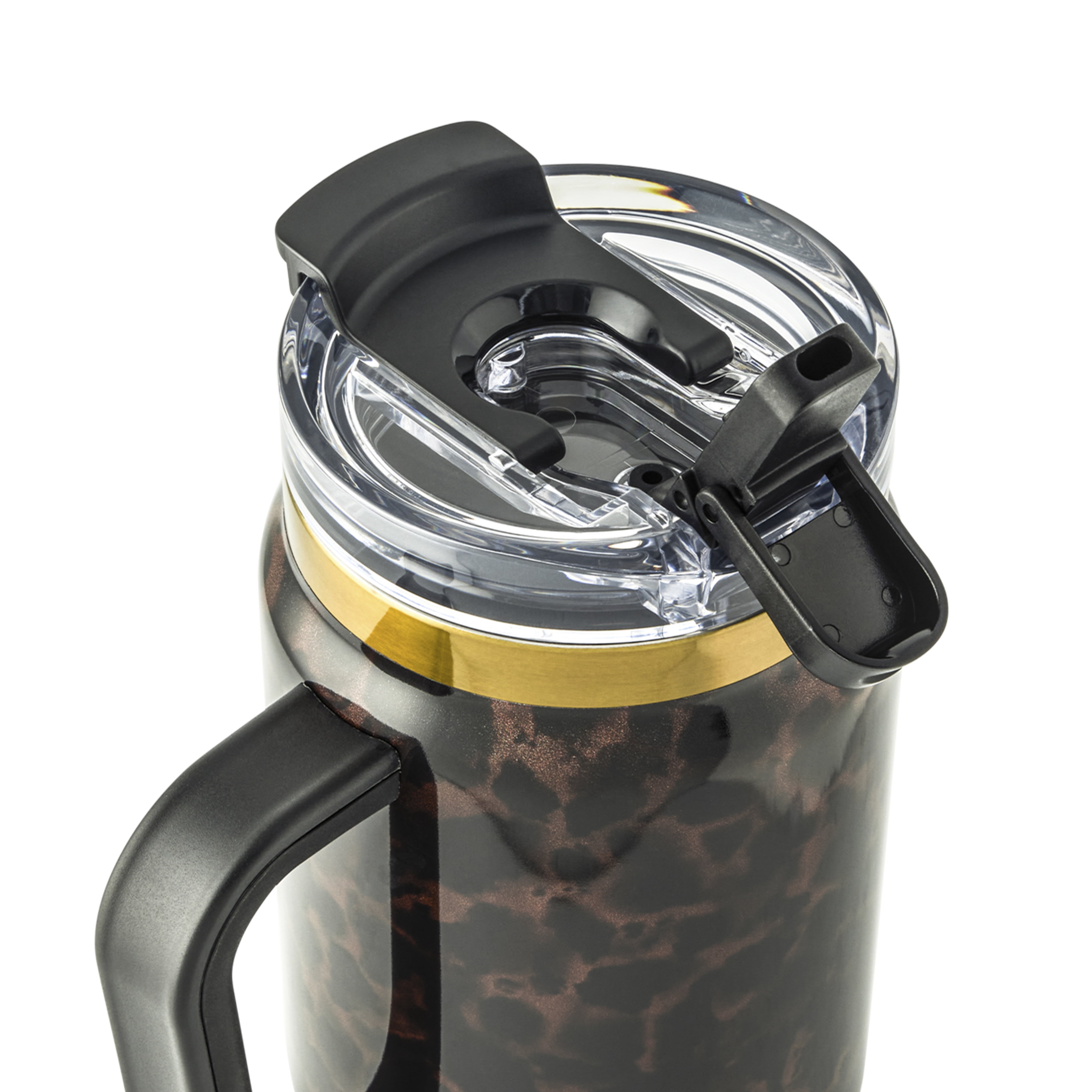 Thyme & Table 32oz Stainless Steel Luna Tumbler with Handle and Dual Straw Lid, Mocha Tortoise