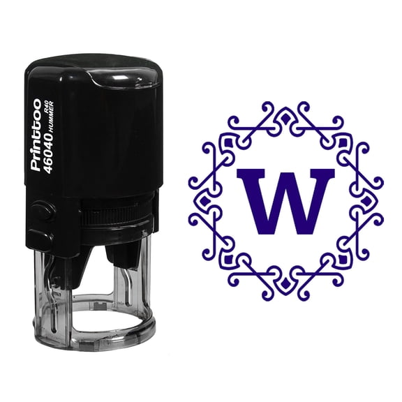 Printtoo Self Inking Office Stationary Octagon Celtic Swirl Frame Alphabet W Monogram Initial Rubber Stamp-Violet