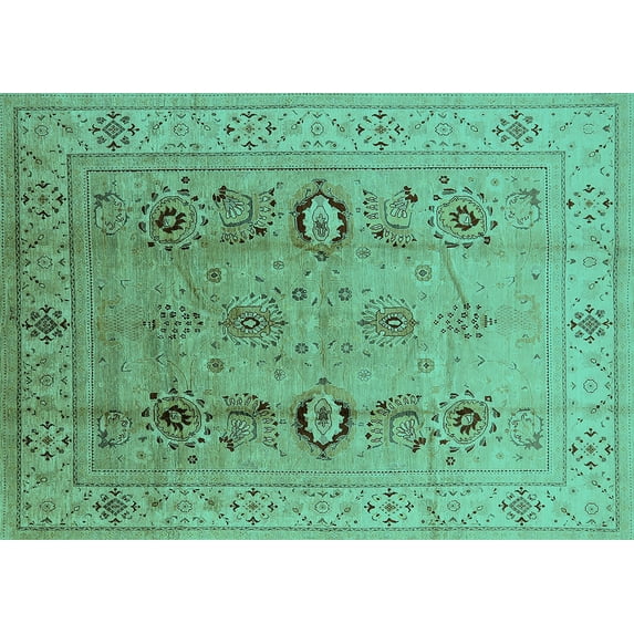 Ahgly Company Machine Washable Indoor Rectangle Oriental Turquoise Blue Industrial Area Rugs, 6' x 9'