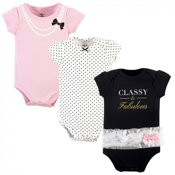 Little Treasure Baby Girl Cotton Bodysuits 3pk, Classy, 0-3 Months