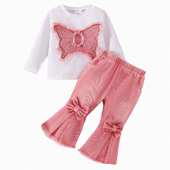 XZNPDUCQ 12-18 Months Toddler Baby Girl Fall Winter Outfit Letter Print Long Sleeve Sweatshirts and Stretch Pants Infant Girl Clothes A308-Pink