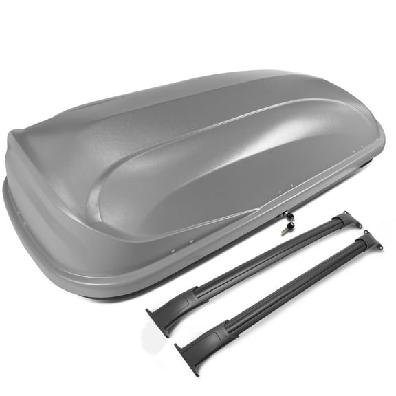 DNA Motoring Pair Aluminum Roof Rail Cross Bar   Top Waterproof Cargo Box for 2015-2018 Cadillac Escalade, Chevy Suburban, Tahoe, GMC Yukon