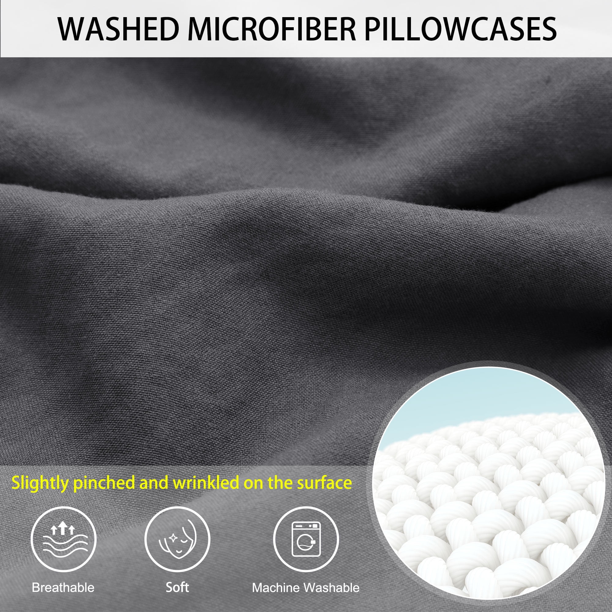 Unique Bargains Envelope Closure Washed Microfiber Body Pillowcases Dark Gray 20"x48"