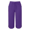 thumbnail image 3 of felwors Wide Leg Capri Pants for Women Plus Size Cotton Linen Bermuda Shorts Casual Summer Cropped Lounge Trousers Beach Pant (Dark Purple, XXXXL), 3 of 4