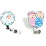 Labor & Delivery NICU Nurse ID Holder Set - 2 Pcs Cute Glitter Nurse Badge Reel, Retractable ID Clip Badge Holder for Doctor Student Assistant Coworker Work Accessories Bulk Gifts(Cute)