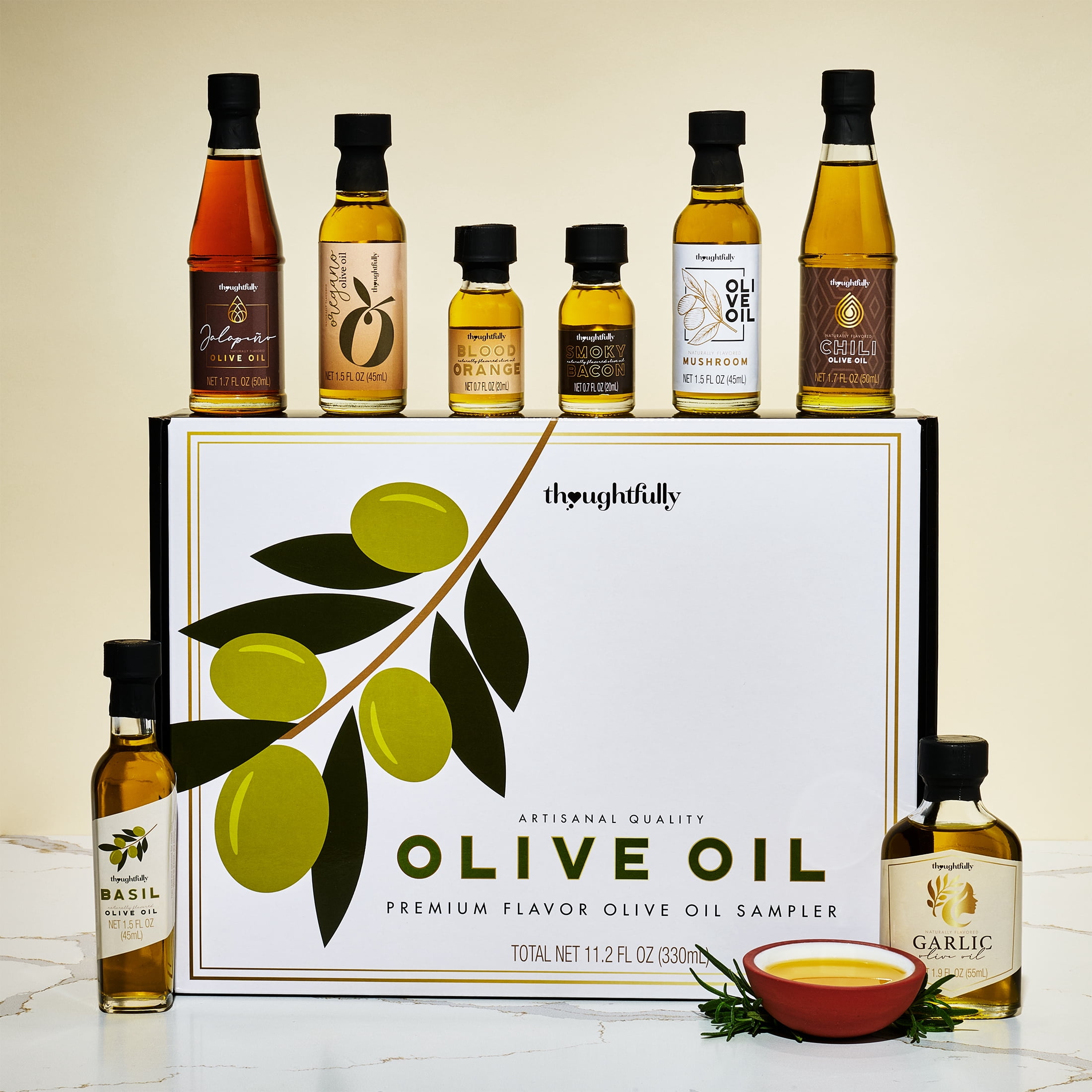 Thoughtfully Gourmet Flavored Extra Virgin Liquid Olive Oil Gift Set, Cold-Pressed, 8 Count