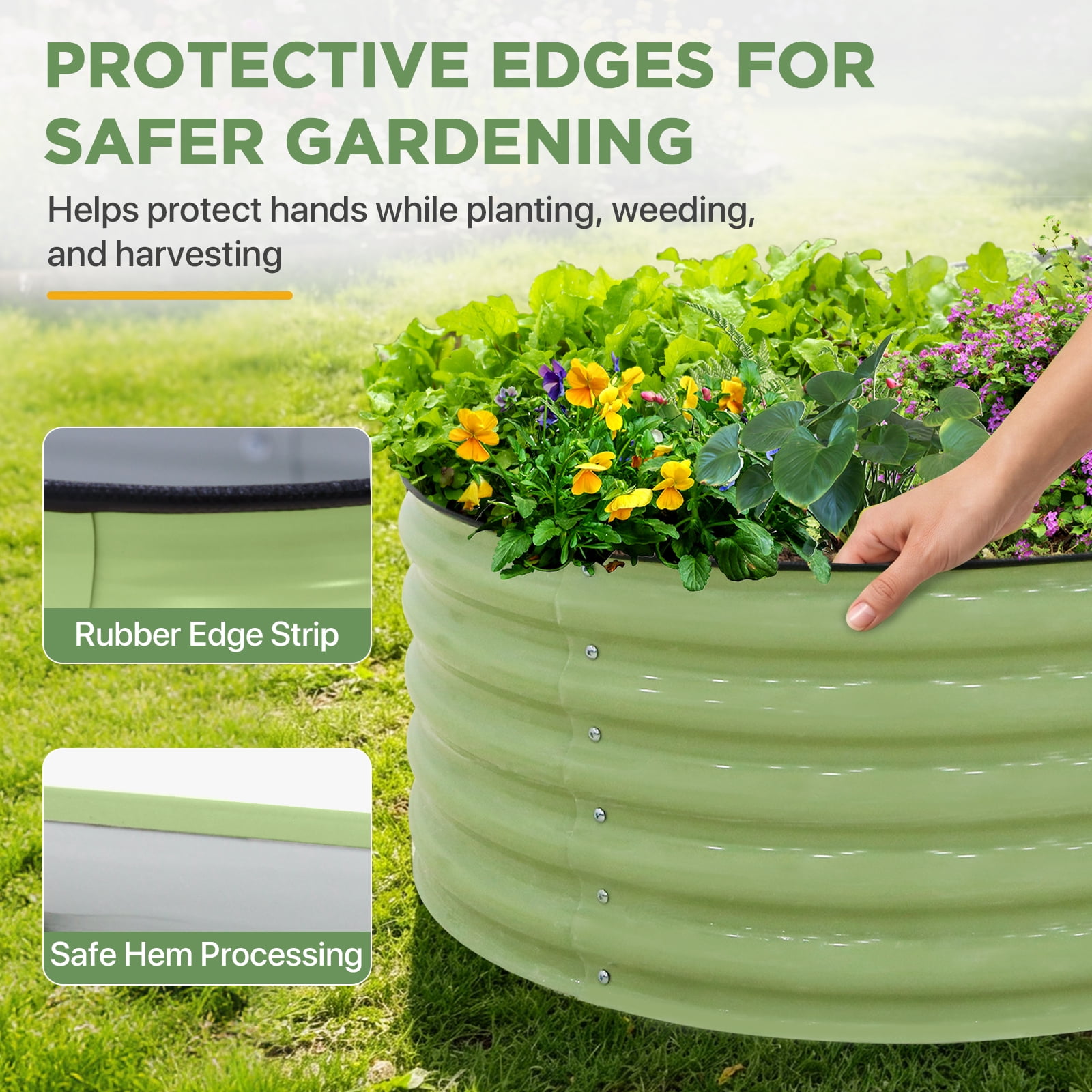 EAGLE PEAK 42'' Round 17'' Tall Raised Garden Bed Planter, Galvanized Metal Raised Bed Kit for Vegetables, Flowers, Herbs, Olive Green