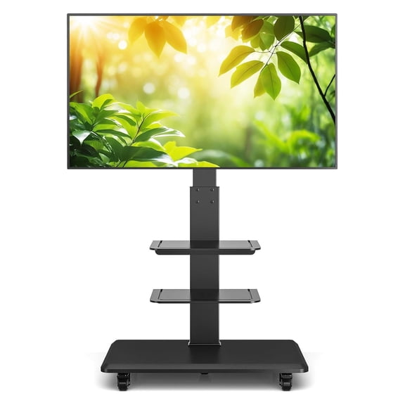RTVR Universal Rolling Mobile TV Stand for 40-75 inch Flat Screens, Swivel Adjustable Corner Floor TV Stand for Home Office, Black