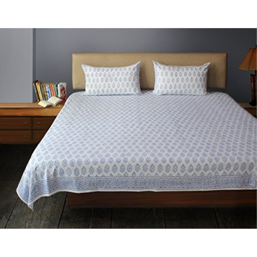 Store Indya King Size Bed Sheet White Bedding Set (108 x 110") Throw