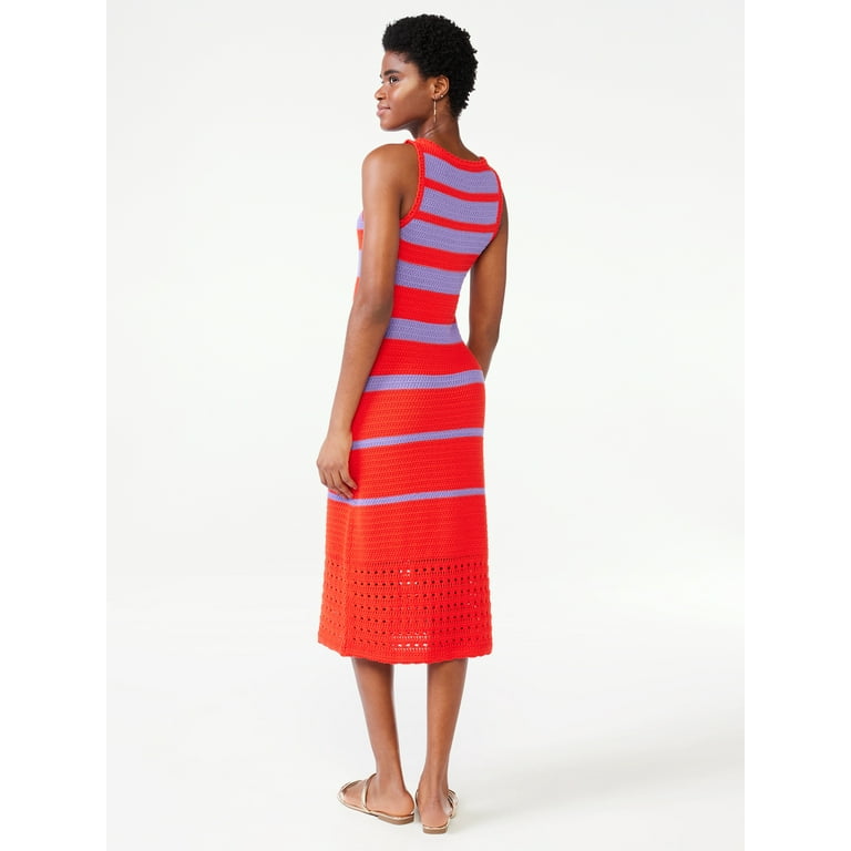 Scoop Women's Striped Crochet Dress, Mid-Calf Length - Walmart.com