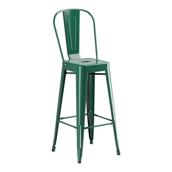 30'' High Cafe Style Emerald Green Metal Restaurant Barstool Chair For Indoor or Outdoor