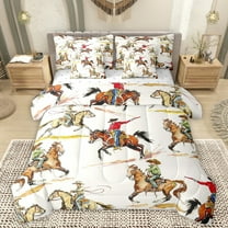 Manfei Rustic Western Cowboy 7-Piece Twin Bedding Sets,Farm Animal Horse Bedding Comforter Set,Country Farmhouse Sheet Sets For Boys Kids,Microfiber Bedroom Decor Reversible