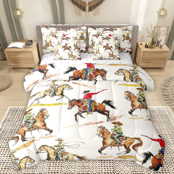 Manfei Rustic Western Cowboy 7-Piece Twin Bedding Sets,Farm Animal Horse Bedding Comforter Set,Country Farmhouse Sheet Sets For Boys Kids,Microfiber Bedroom Decor Reversible