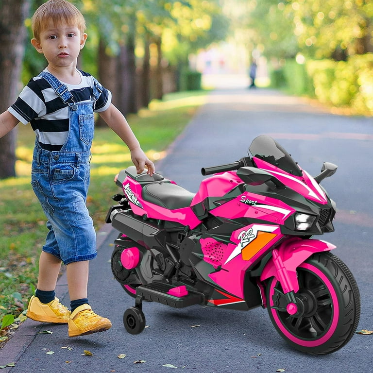 HNH 12V Kids Motorcycle Pink, Battery Powered Ride On, Lights