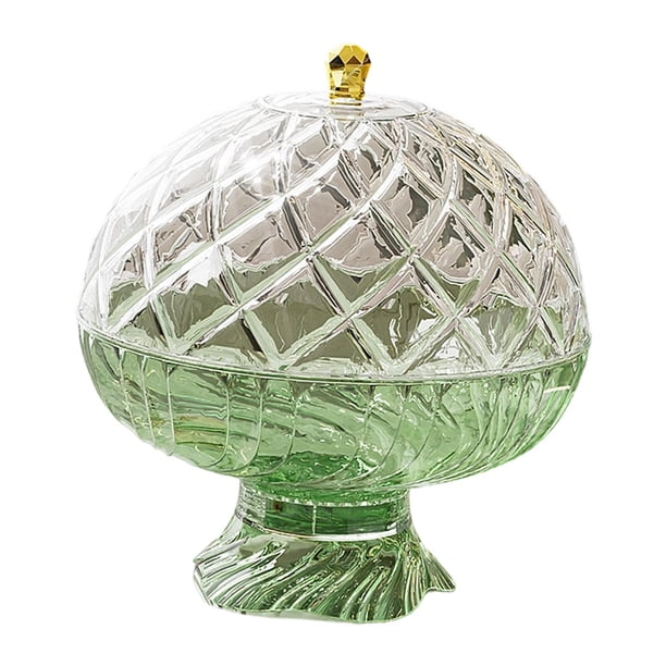 Plato frutero elegante y elevado para decoración de mesa, bombonera europea con drenaje. Verde transparente