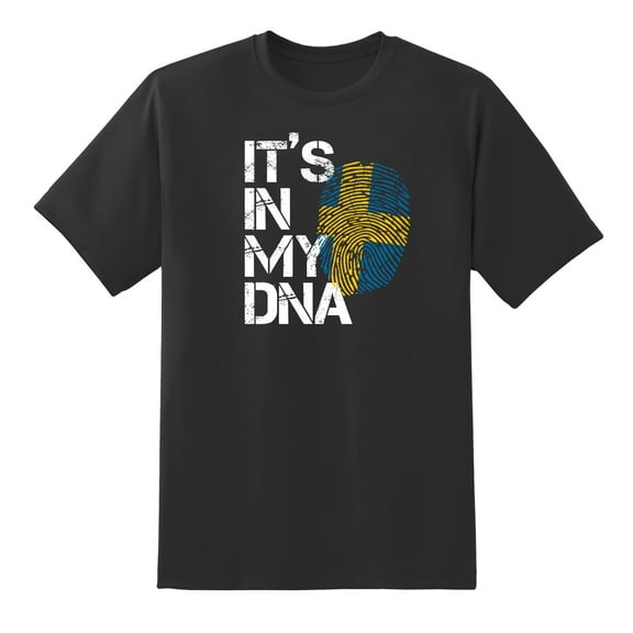 It's in My DNA Fingerprint Sweden Flag Funny Country Mens Graphic T Shirts Black,XXL