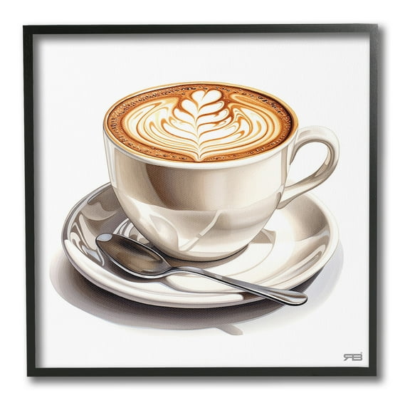 Stupell Industries Espresso Latte with Pattern Food & Beverage Painting Black Framed Art Print Wall Art, 12 x 12