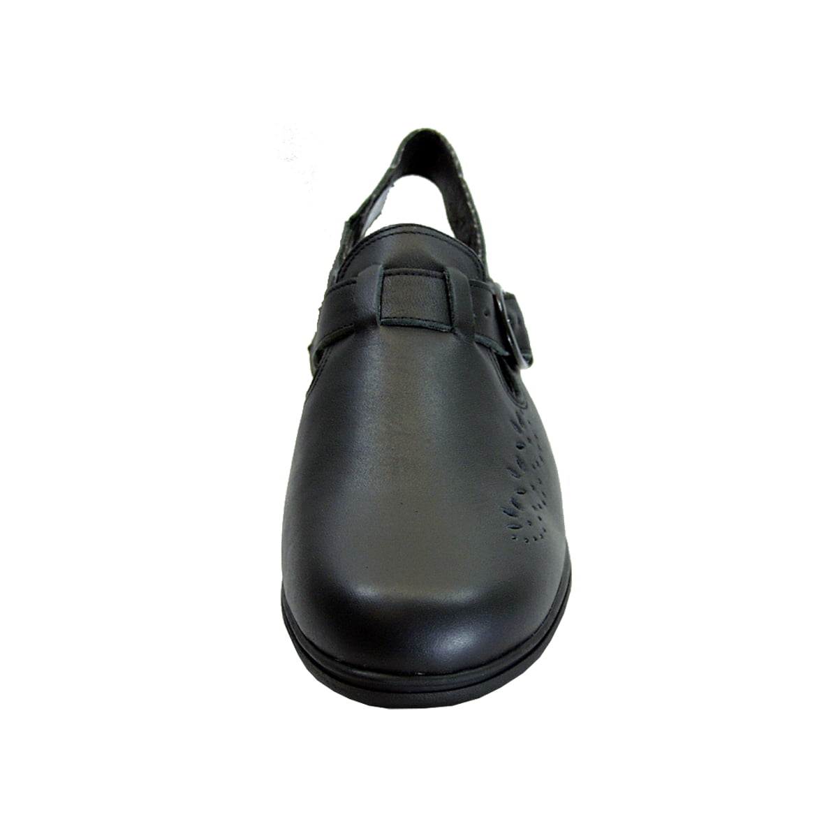 24 HOUR COMFORT Leslie Women's Wide Width Leather Back Strap Clogs BLACK 7.5