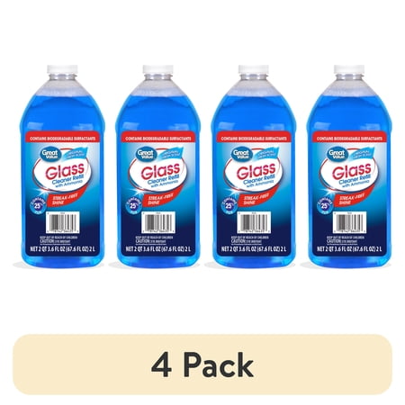 (4 pack) Great Value Glass Cleaner Refill, Streak-Free Shine, 67.6 fl oz