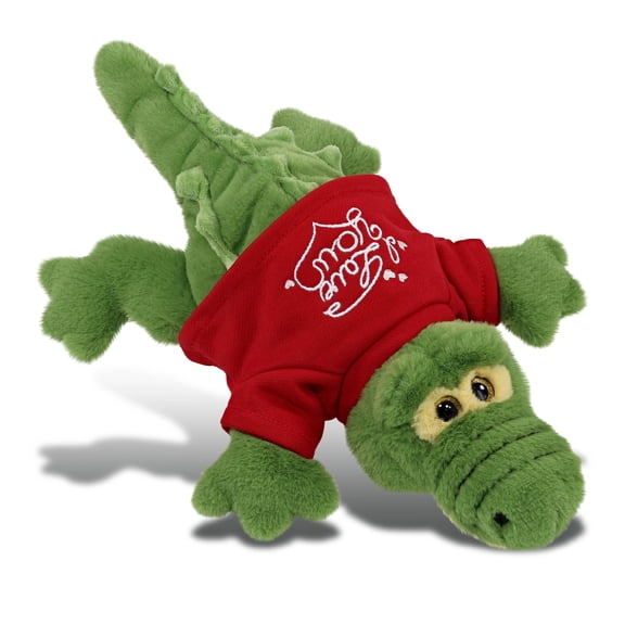 DolliBu I LOVE YOU Super Soft Green Alligator Plush- Cute Green Alligator Stuffed Animal with I Love You Red Shirt For Valentine, Anniversary, Romantic Date, Boyfriend, or Girlfriend Gift - 14 inches