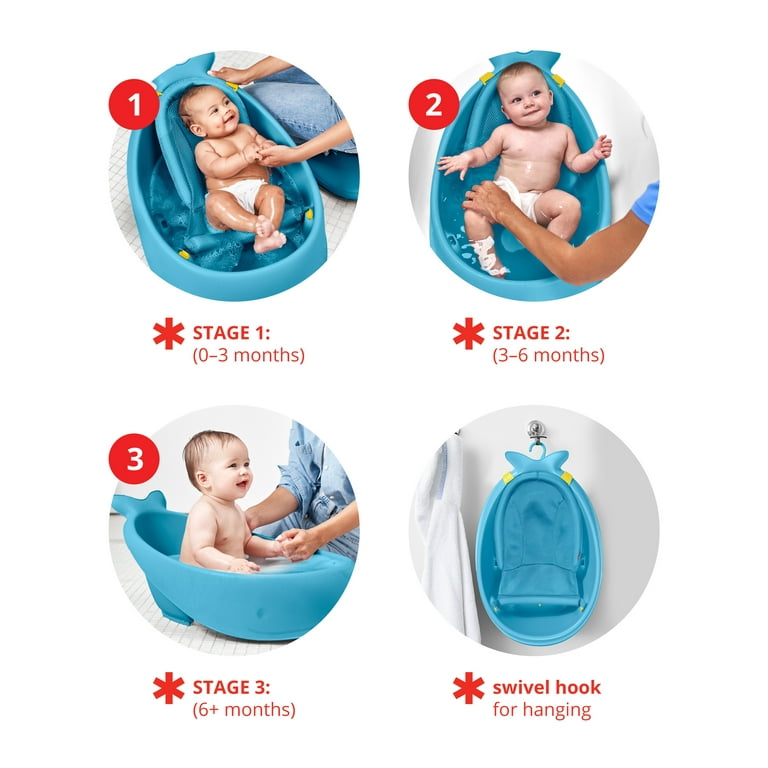 Skip Hop Baby Bath Tub, 3-Stage Smart Sling Tub, Moby, Blue 