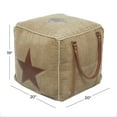 thumbnail image 4 of DecMode Rustic and Organic Square Ottoman Fabric Pouf features Tan Canvas and Brown Leather Handles with a Star Design, 20"W x 19"H, 4 of 10
