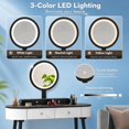 thumbnail image 7 of 47 Inch Modern Makeup Vanity Desk Set with 3 Color Round LED Mirror, Dressing Table with 4 Storage Drawers & Padded Stool for Bedroom,White and Black, 7 of 7