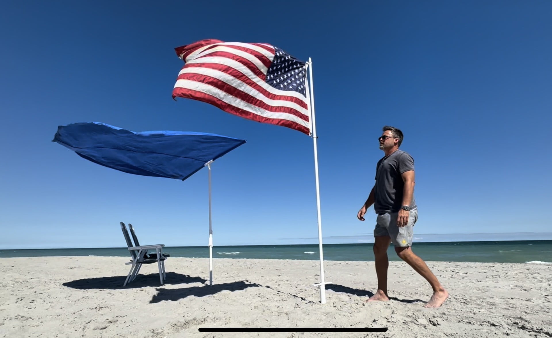 Strand Umbrella 9ft Adjustable White Coated Beach Flag Pole Holder