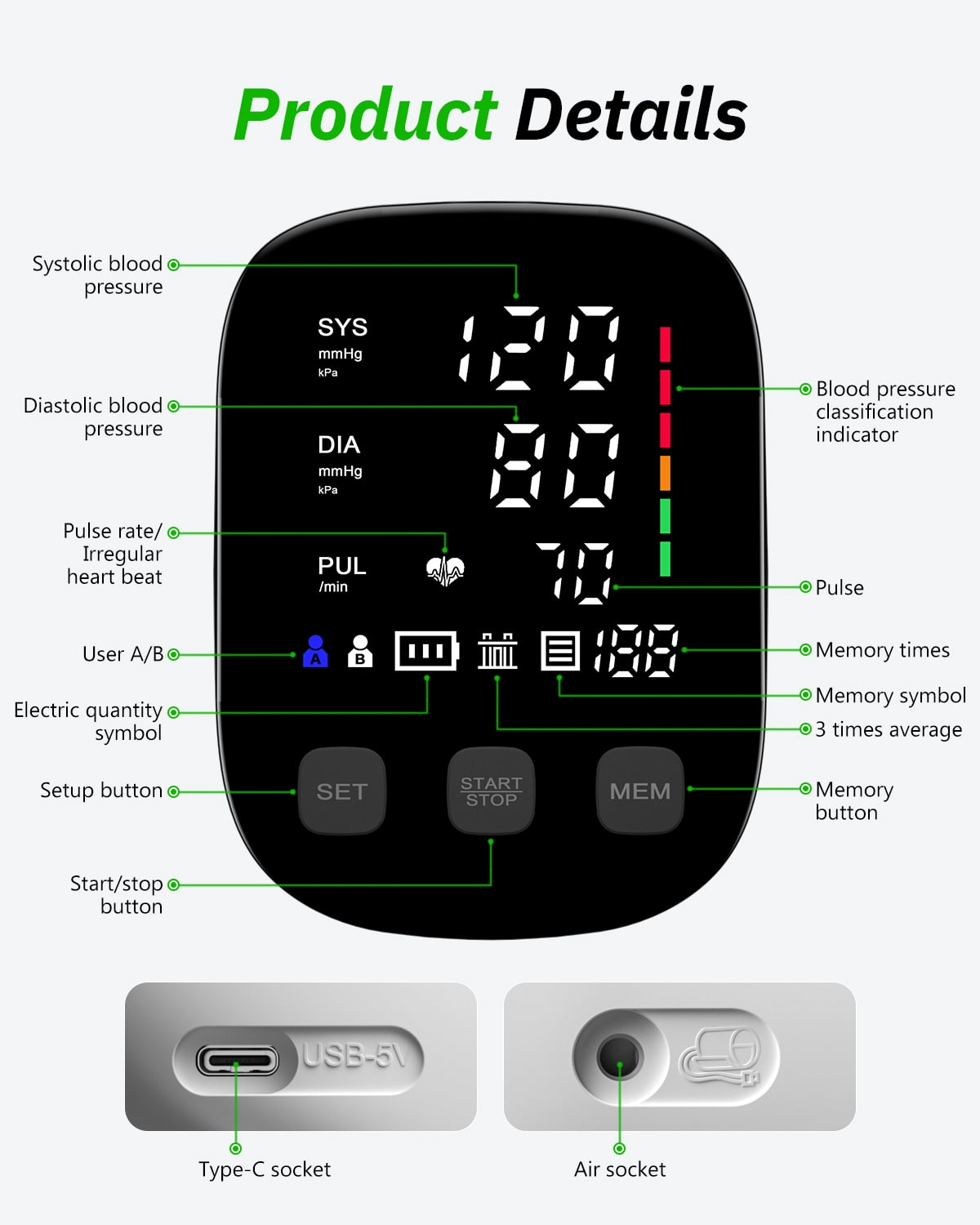 HealthTree Blood Pressure Monitors for Home Use, Adjustable Digital BP Large Cuff