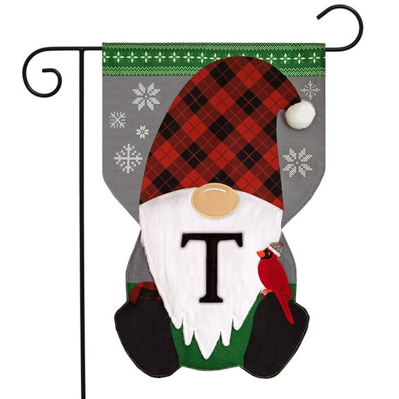 Briarwood Lane Winter Gnome Burlap Monogram Letter T Garden Flag