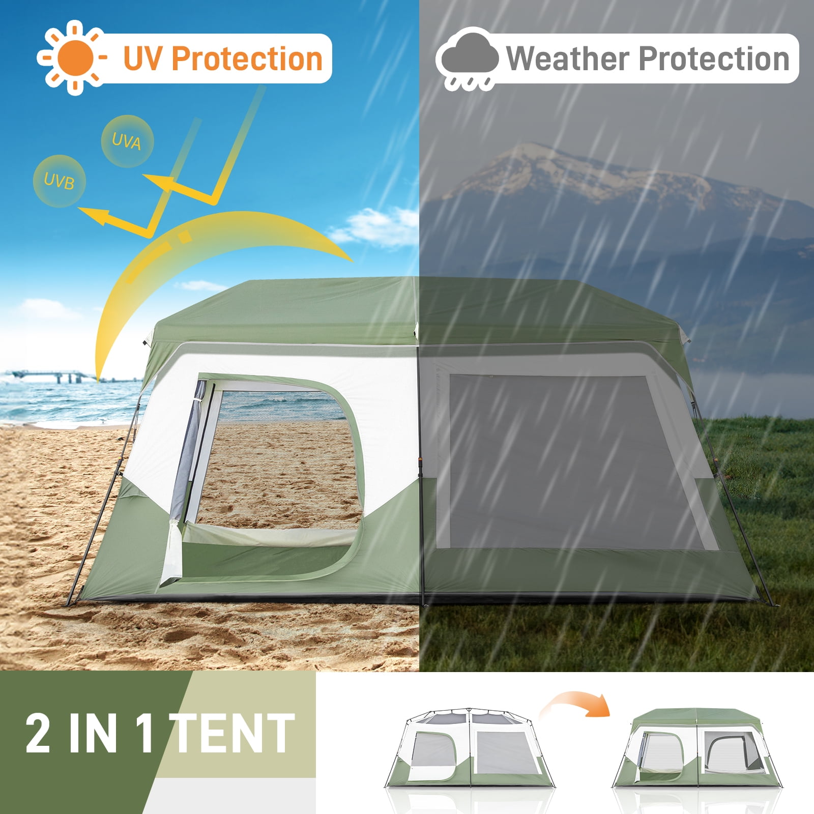 Zimtown 10 Person Camping Tent Instant Cabin Tent for Outdoor, Picnic, Camping, Friends Gathering,Green