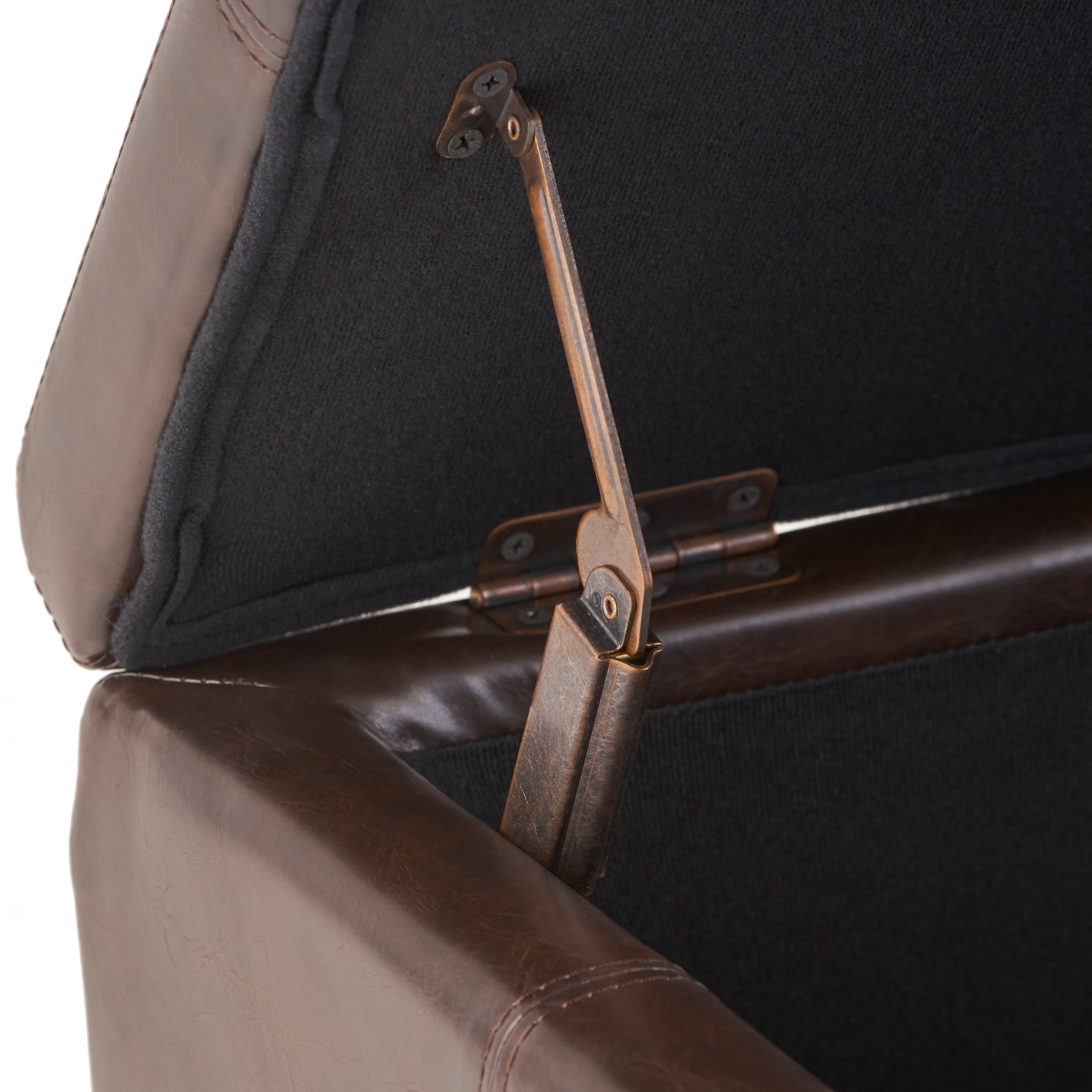 Canterbury Upholstered Storage Ottoman Bench, Brown Faux Leather, Dark Brown