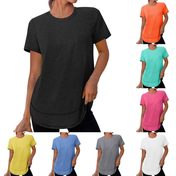 jiaxiM Womens Tshirts Short Sleeve Tops for Women Plain Womens Basic Tops Y2k Shirts for Women Basic Tees Summer Fashion Clothes 2026,Orange
