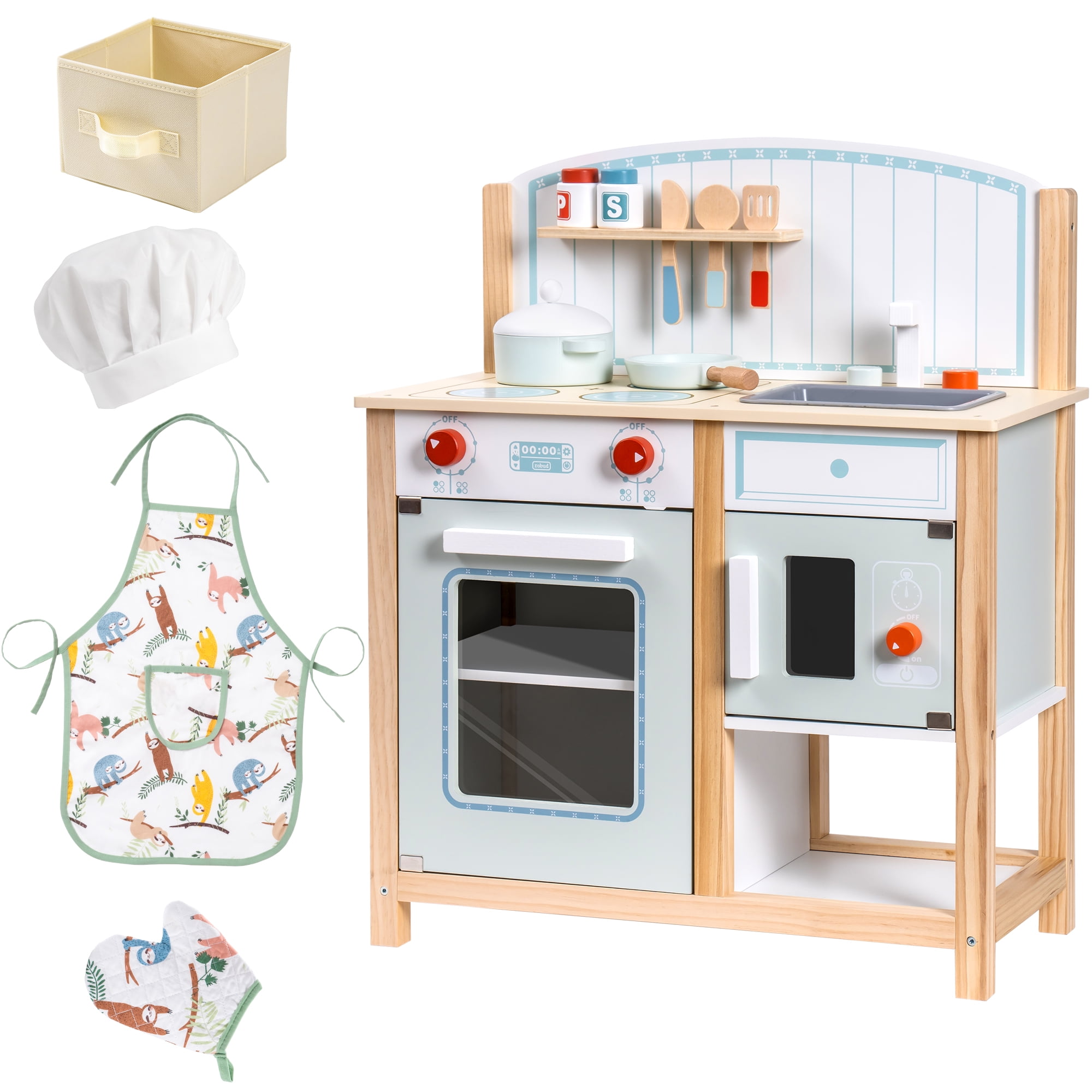 Awrin Modern Classic Kitchen Playset, Wooden Pretend Play Kitchen Set