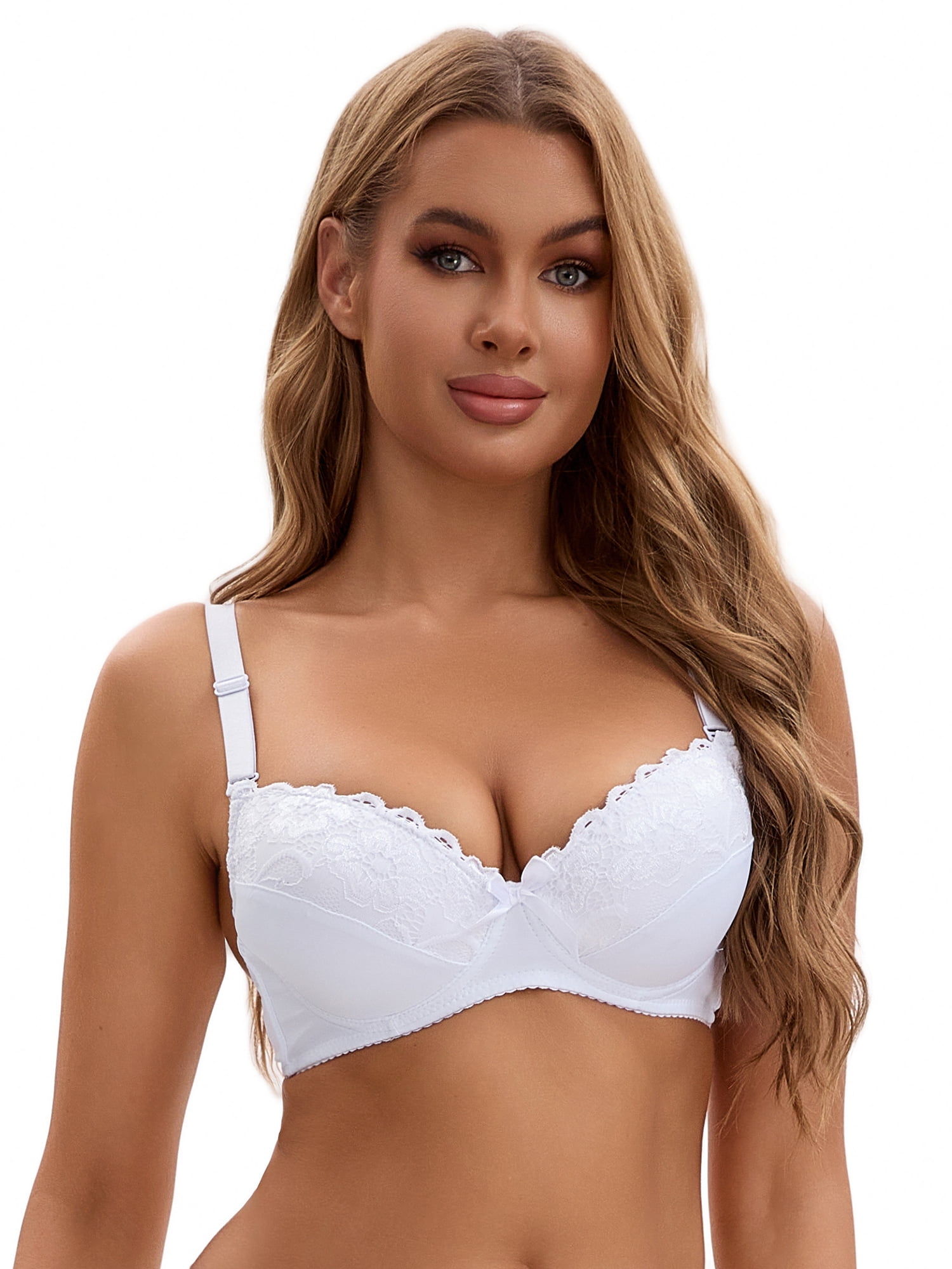 Unique Bargains Full Coverage Lace Bra 2 Pcs C 42 White