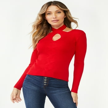 Sofia Jeans by Sofia Vergara Women's Cable Knit Cut Out Sweater