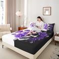 thumbnail image 4 of Manfei Spooky Skeleton Full Size Sheets,Gothic Theme Bed Sheets,Purple Flower Floral Sheet Sets For Men Women,Super Cozy Room Decor,4 Pieces, 4 of 7
