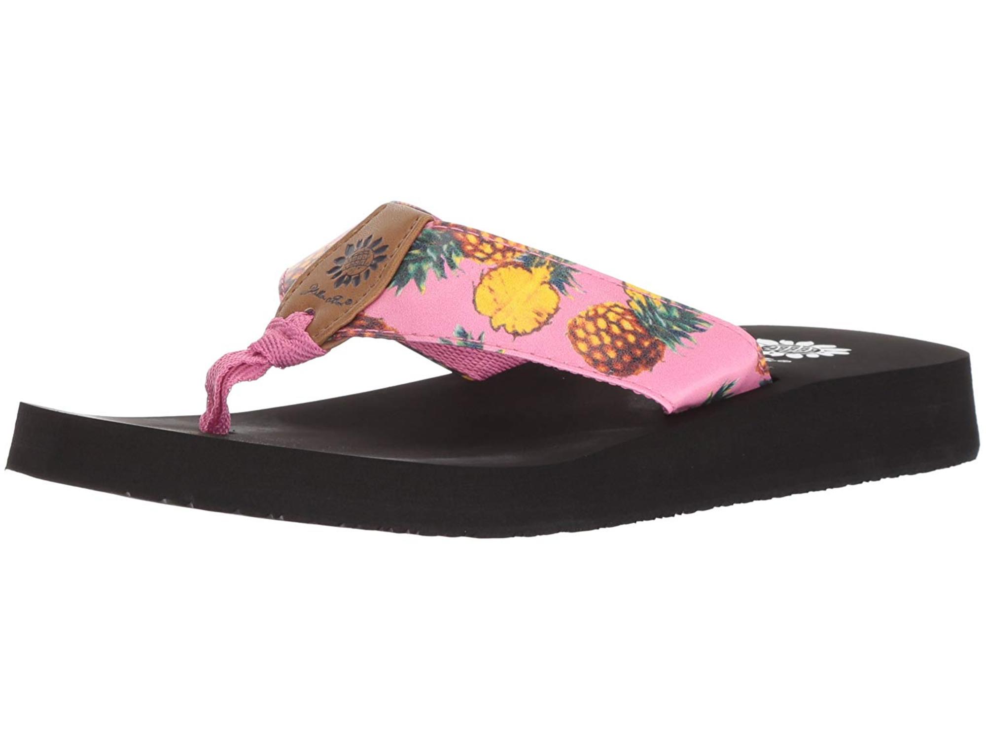 yellow box pineapple flip flops