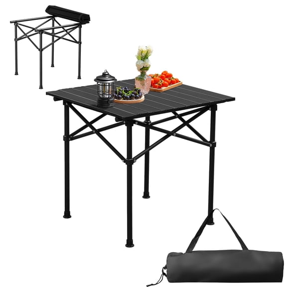 20 inch Folding Roll-up Camping Table, Outdoor Lightweight Aluminium Table, Portable Square Table with Carry Bag for Picnic, Hiking, BBQ, Beach, Tailgating