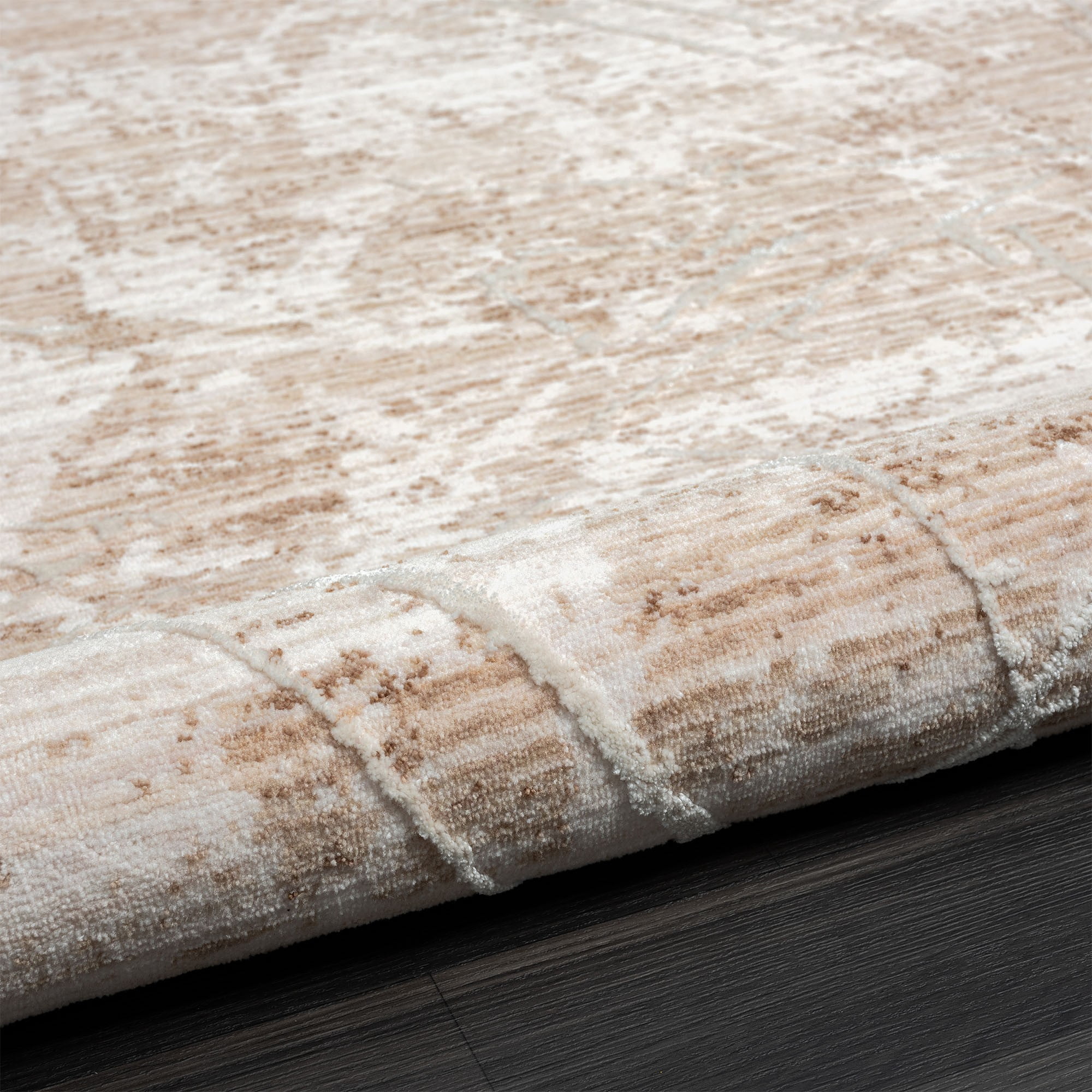 Laddha Home Designs 4' x 6' Loomed Abstract Striped Rectangular Area Throw Rug - Beige and Cream